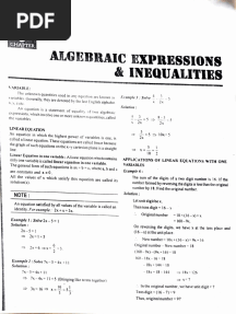 Algebraic Expressions &inequalities