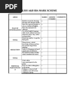 English A&B Sba Mark Scheme: Areas Marks Assigne D Marks Comments