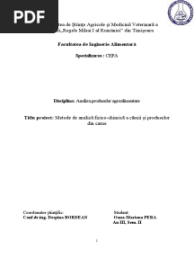 Metode de Analiză Fizico-Chimică A Cărnii Și Produselor Din Carne
