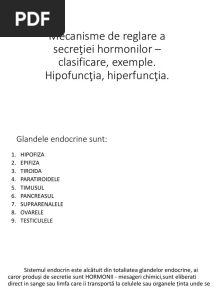 Mecanisme de Reglare A Secreţiei Hormonilor - Clasifice, Exemple. Hipofuncţia, Hiperfuncţia.