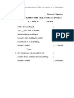 Advocate's Signature in The Bombay City Civil Court at Bombay S. C. Suit No. of 2021 Chitra Devidas Nayak