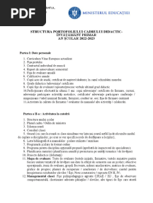 Structura Portofoliului Învățătorului, An Școlar 2022-2023