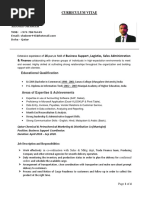 Curriculum Vitae: 16 Business Support, Logistics, Sales Administration & Finance