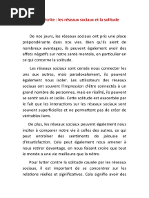 Production Écrite Les Réseaux Sociaux Et La Solitude