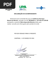 Declaração de Acompanhante: Unidade Pronto Atendimento Rosolem