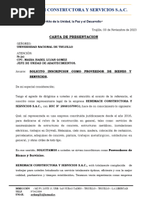 Carta Presentacion Proveedor de Bienes y Servicios