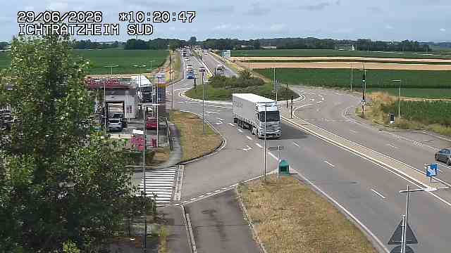 Webcam à Ichtratzheim, au sud de Strasbourg sur la D1089 (anciennement D89). Vue orientée vers Colmar