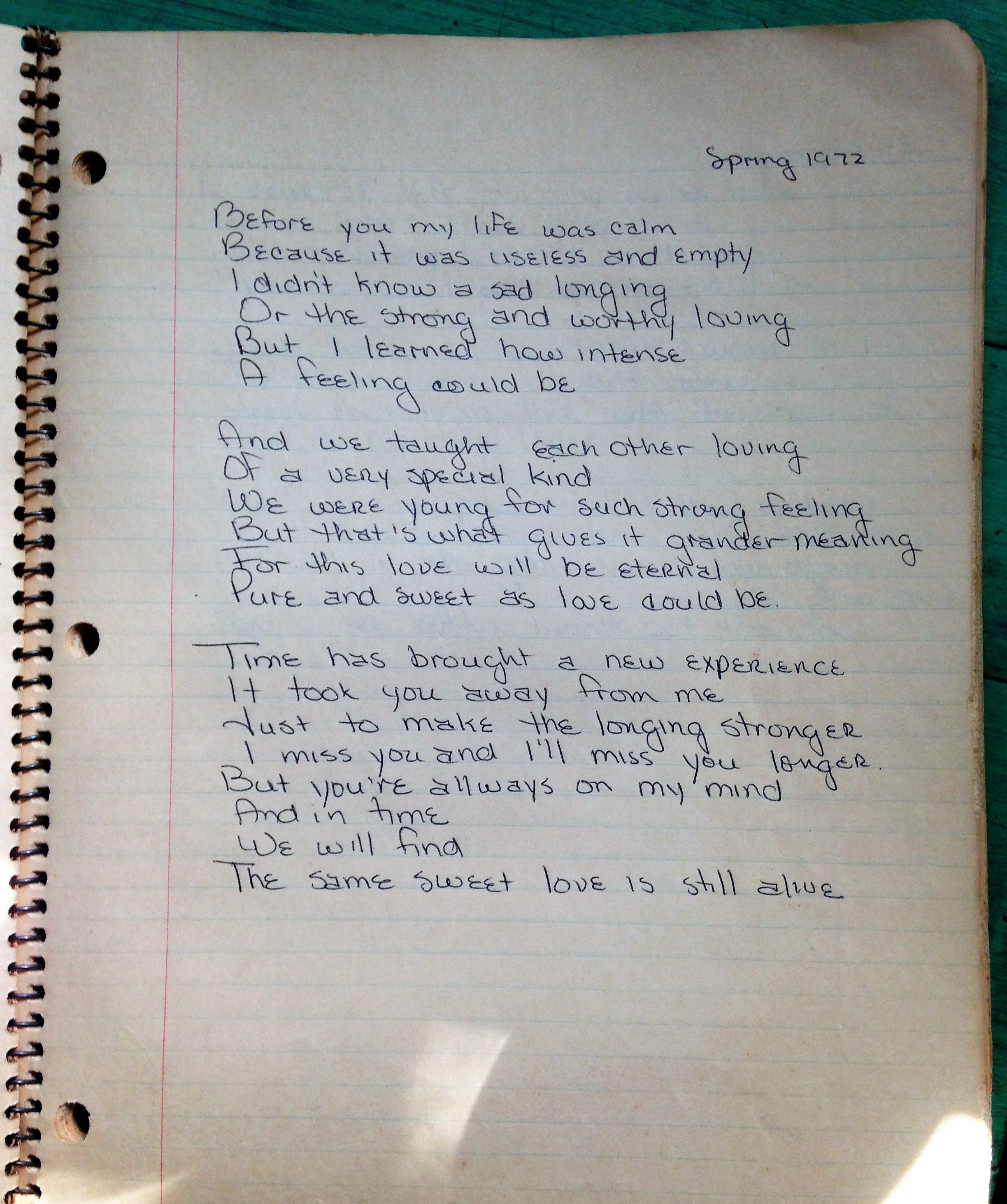 Notebook page from 1972