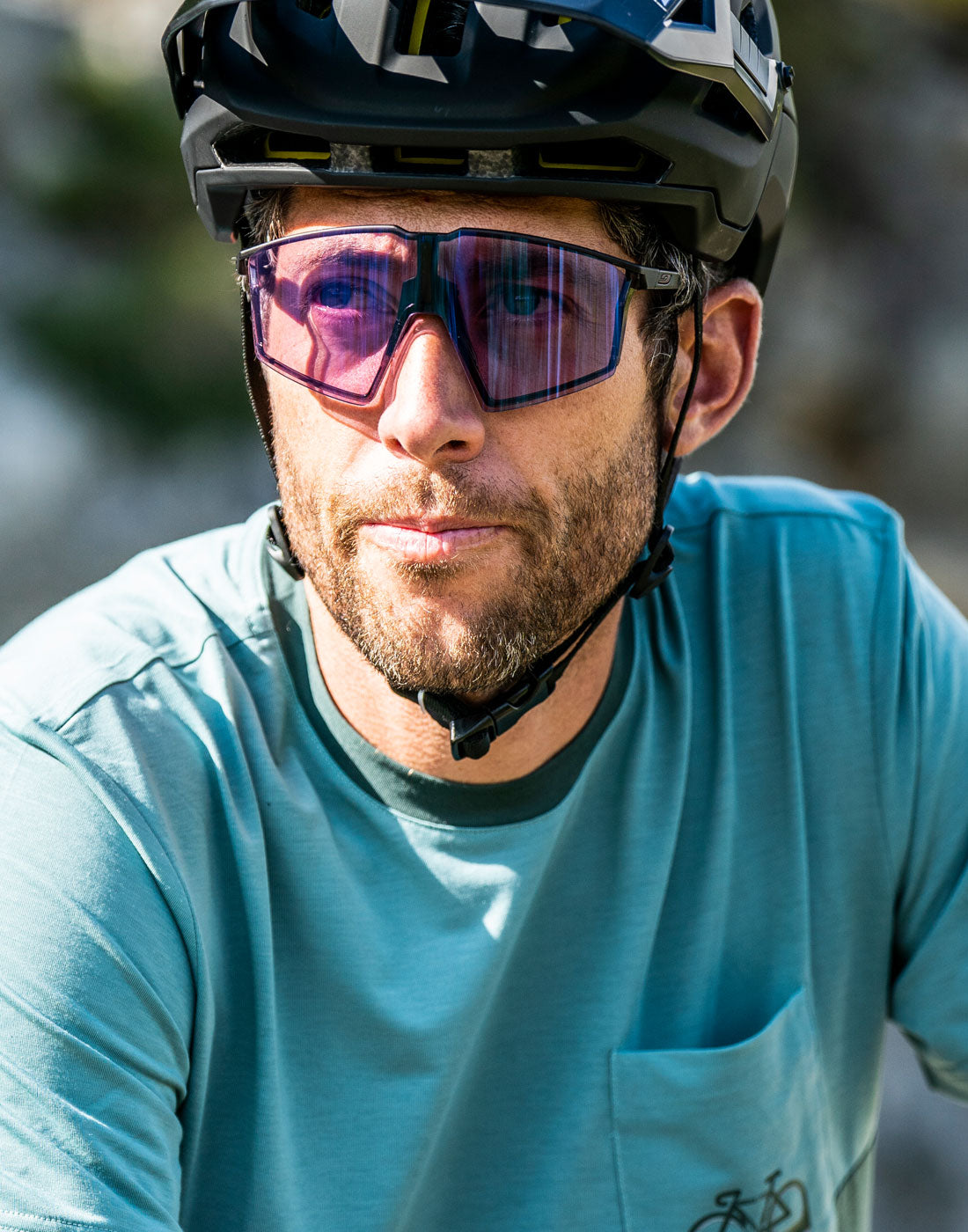 Biker wearing the Julbo edge sunglasses