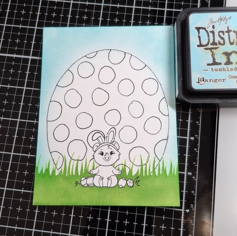 Blue ink was used to ink the sky around the egg using a blending brush
