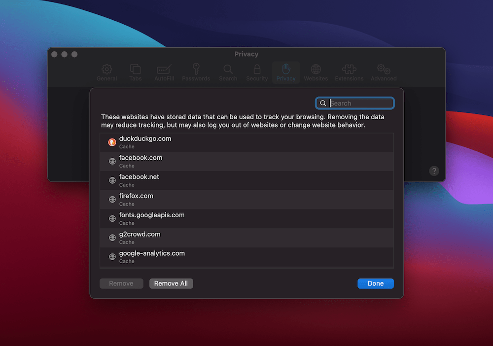 Safari’s Privacy tab. Safari’s Privacy tab.