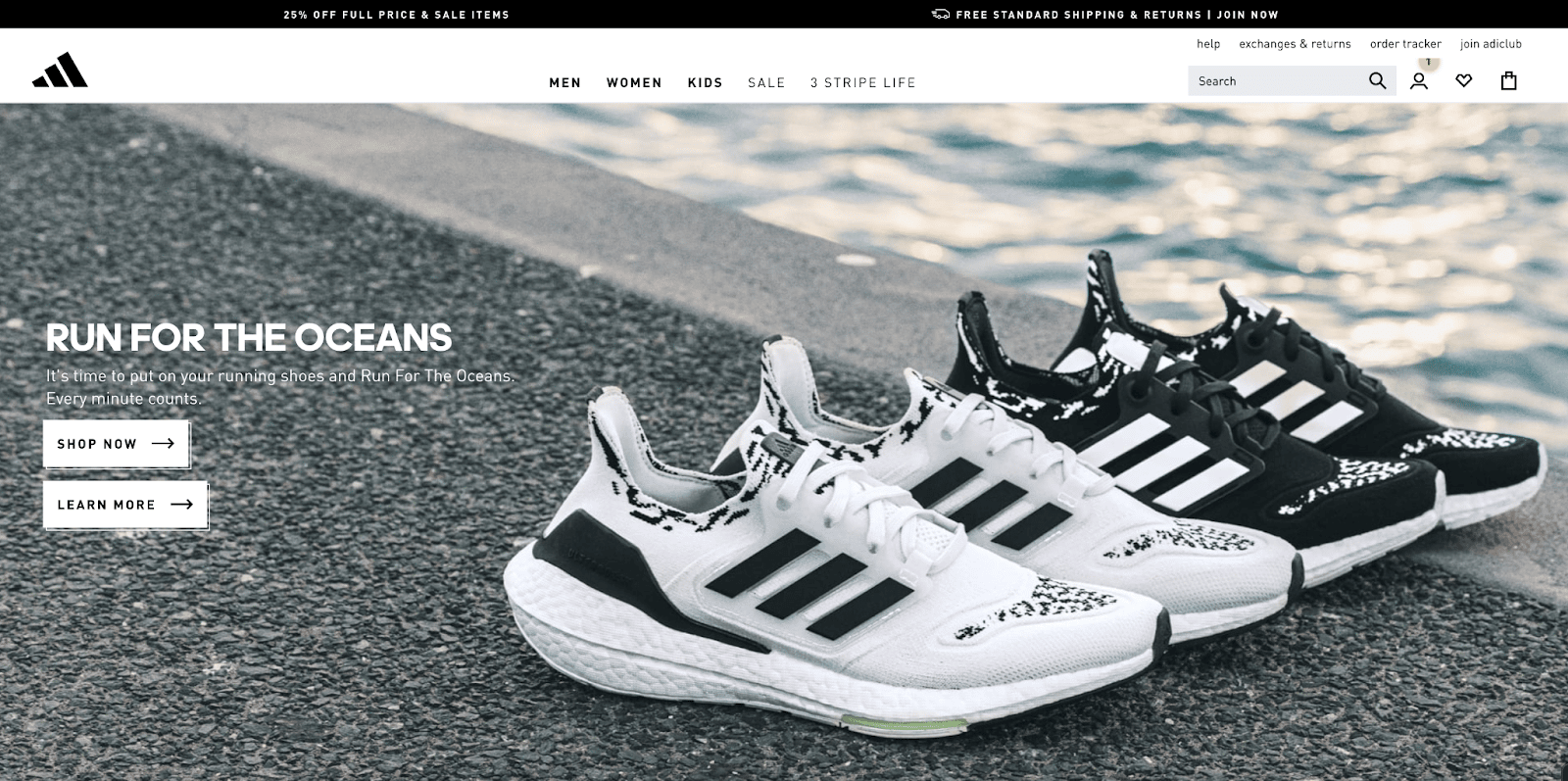 A screenshot showing Adidas' homepage with the text