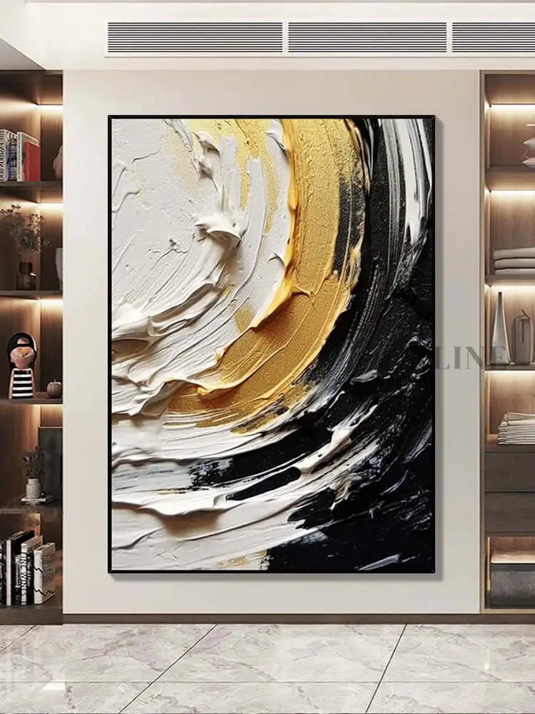 Black and Cream Yellow Textured Wall Art - Hand Painting