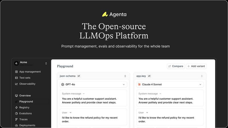 Agenta application interface and features