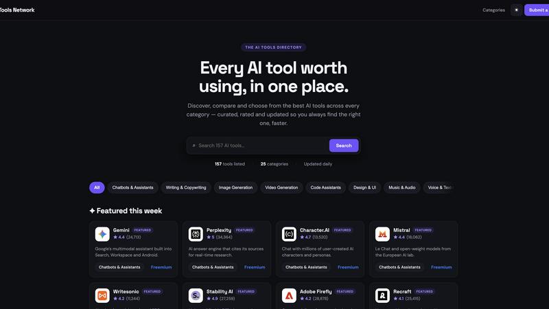 Tools Network application interface and features