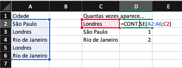 Exemplo Função CONT.SE() Excel