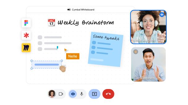 两位团队成员在 Google Meet 会议上使用白板工具