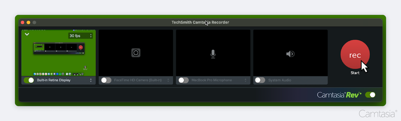 Camtasia screen recorder menu