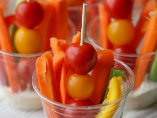 veggies in clear cups