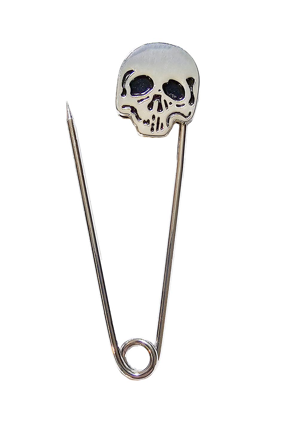 Lip Service Chrome and Black Enamel Skull Kilt Safety Pin-Accessories-Lip Service