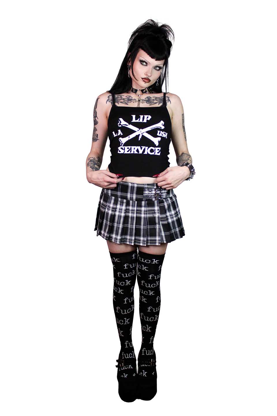 World's End Pleated Mini Skirt in Black Plaid-Skirts-Lip Service