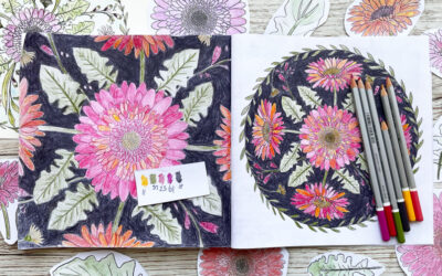 Coloring Club: Gerbera Daisy Mandala: Watch my video and join me to color Botanical Blooms and Mandalas