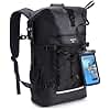 ECOHUB Waterproof Backpack for Women Men, 30L Roll-Top Closure Heavy Duty Dry Bag for Travel Kayaking Boating Hiking Floating with IPX8 Waterproof Phone Case (Black)