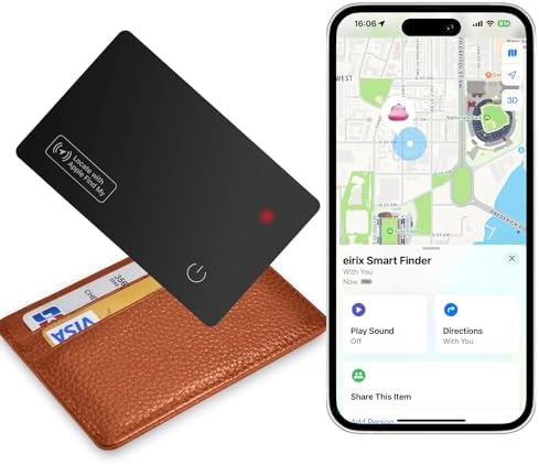 eirix Wallet Tracker Card (iOS Only), Slim Smart GPS Tracker Works with Apple Find My, Rechargeable Wallet Tracker and Item Locator for Luggage, Purse, Card Bag