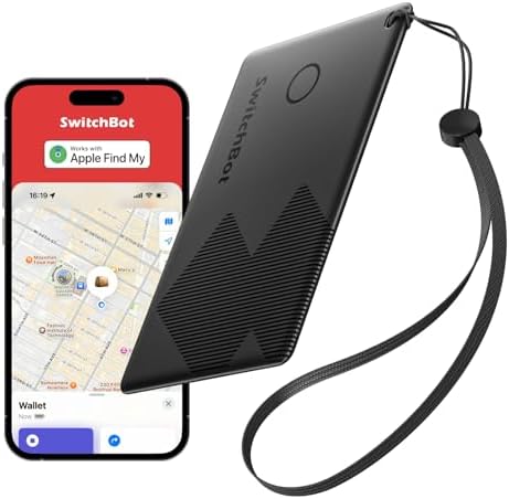 SwitchBot Wallet Tracker Card, 𝗪𝗼𝗿𝗸𝘀 𝘄𝗶𝘁𝗵 𝗔𝗽𝗽𝗹𝗲 𝗙𝗶𝗻𝗱 𝗠𝘆 (iOS Only, Not Support Android), Find My Wallet Card, Phone Finder, Key Finder, Up to 3-Year Battery Life, IP 67 Waterproof