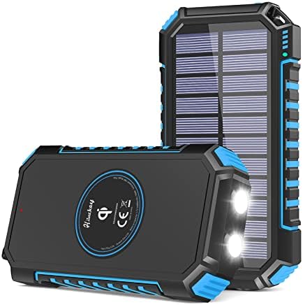 Solar Powerbank 26800mAh, Hiluckey Wireless Charger Solar Ladegerät mit 4 Ausgängen und LED Licht Externer Akku für Smartphones, Tablets und Camping