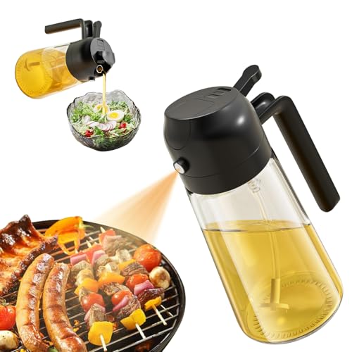 Oil Dispenser For Kitchen Oil Sprayer For Cooking 2 in 1 Oil Dispenser and Oil Sprayer Olive Oil Sprayer 16ozPremium Glass Oil Bottle, Food-grade Oil Mister for Air Fryer,Frying,Salad, BBQ(black)