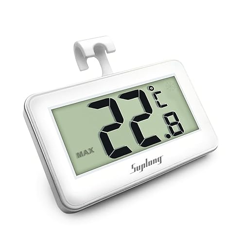 Fridge Thermometer, Suplong Digital Waterproof Fridge Freezer Thermometer Easy to Read LCD Display With Max/Min Record Function - White-1