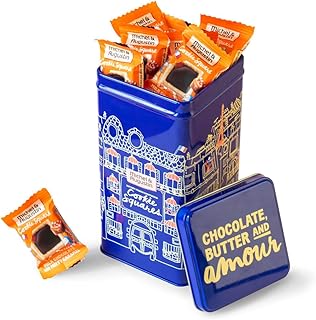 Michel et Augustin Cookies Gift Tin, Individually Wrapped Snacks, Gourmet Milk Chocolate & Caramel Shortbread Cookies, Gif...