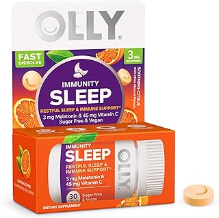 OLLY Immunity Sleep Fast Dissolves, 3mg Melatonin, Vitamin C, Citrus Flavor, 30 Day Supply - 30 Count