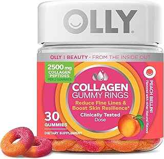 OLLY Collagen Gummy Rings, Supports Skin Elasticity and Firmness, 2.5g Collagen, Clinically-Tested, Peach, 15 Day Supply -...