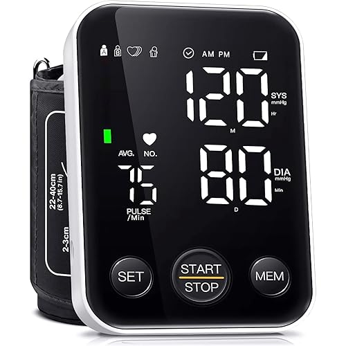 Oklar Blood Pressure Monitor Upper Arm Monitors for Home Use BP Machine Sphygmomanometer with 2x120 Reading Memory Adjustable Arm Cuff 8.7"-15.7" Large Display with LED Background Light Storage Bag - Black - Large