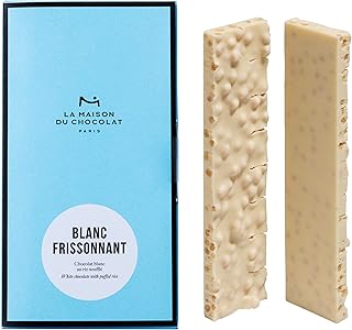 La Maison Du Chocolat Blanc Frissonant - Premium White Chocolate Bar with Puffed Rice - Gourmet French Chocolate