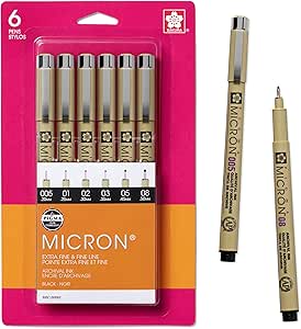 SAKURA Pigma Micron Fineliner Pens - Archival Black Ink Pens - Pens for Writing, Drawing, or Journaling - Assorted Point Sizes - 6 Pack
