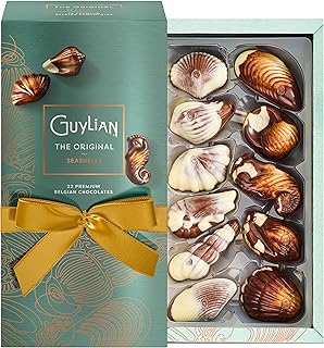 Belgian Chocolate Seashells, 22 Gourmet Hazelnut Praline Truffles by GuyLian, Assorted White and Milk Chocolate Valentines...