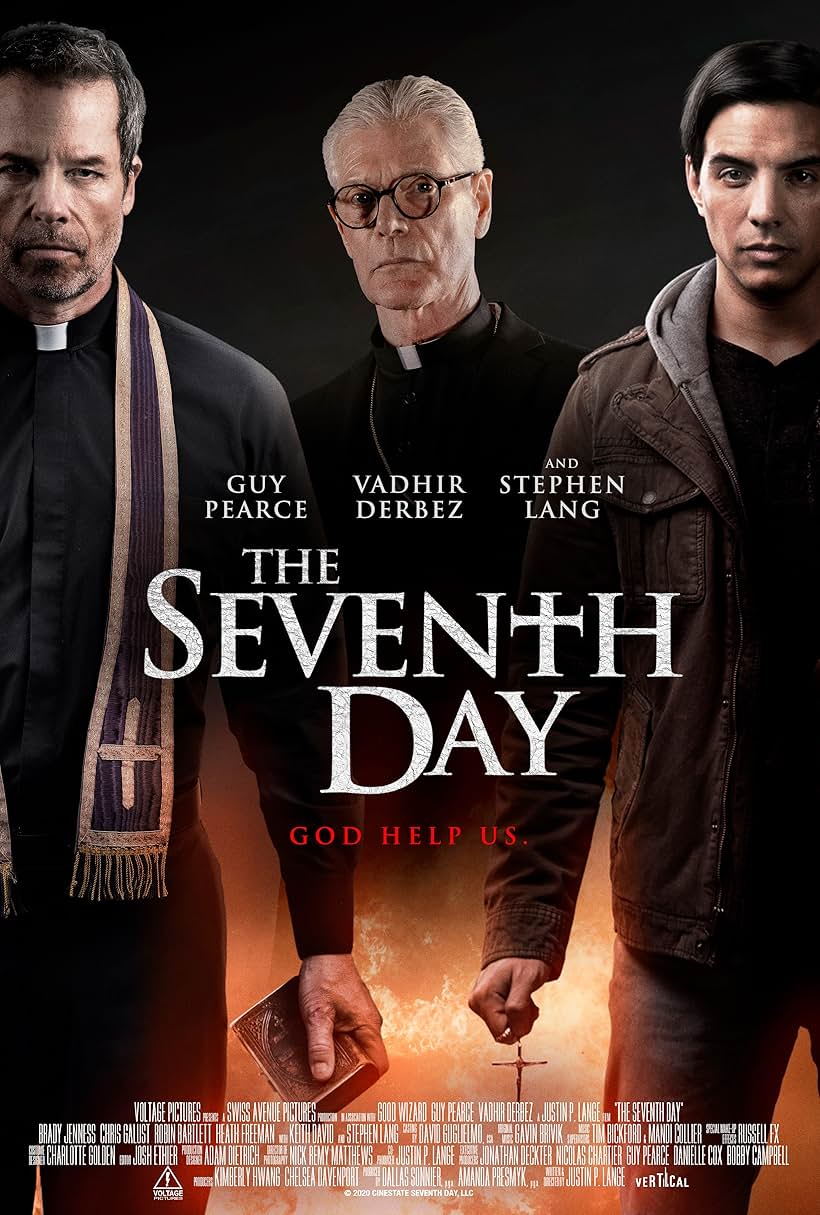 Guy Pearce, Stephen Lang, and Vadhir Derbez in The Seventh Day (2021)