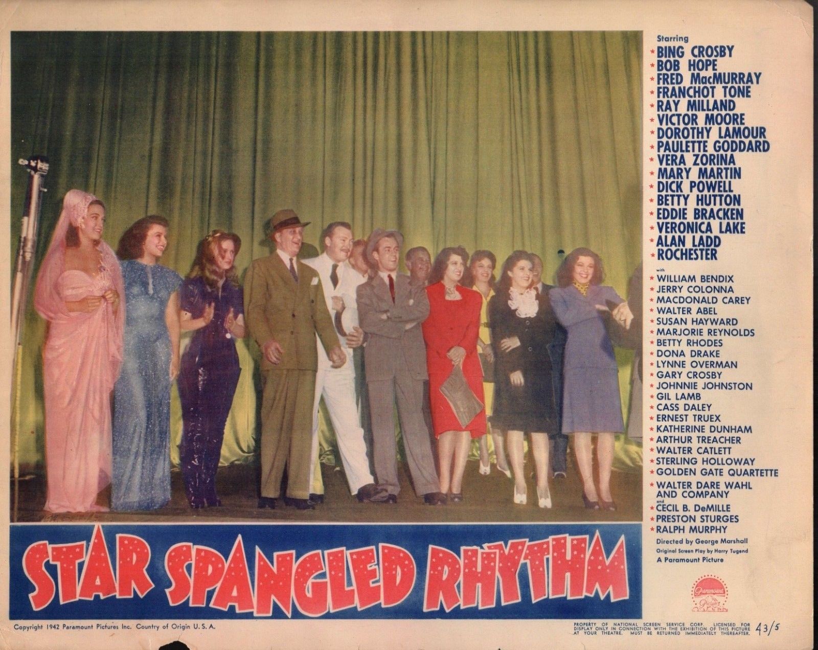 Alan Ladd, Veronica Lake, Susan Hayward, Paulette Goddard, Betty Hutton, Dona Drake, Dorothy Lamour, Mary Martin, Victor Moore, Marjorie Reynolds, Betty Jane Rhodes, and Vera Zorina in Star Spangled Rhythm (1942)