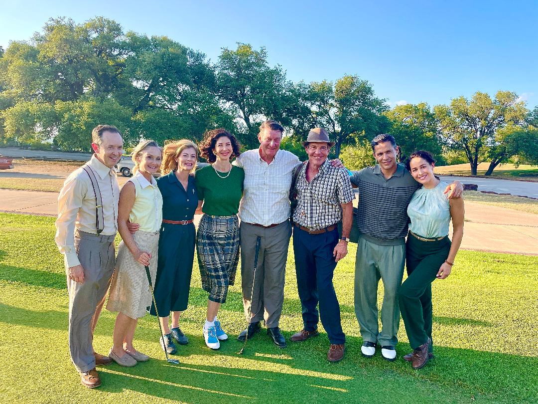 The Cast of The Long Game. (From Left) Richard Robichaux, Heather Kafka, Gillian Vigman, Mykle McCoslin, Brent Cullen, Dennis Quaid, Jay Hernandez, Jaina Lee Ortiz