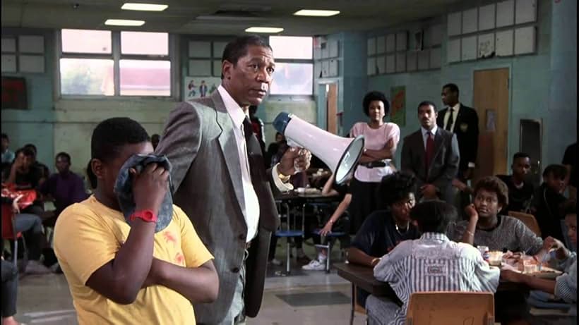 Morgan Freeman, Michael Beach, and Jermaine Hopkins in Lean on Me (1989)