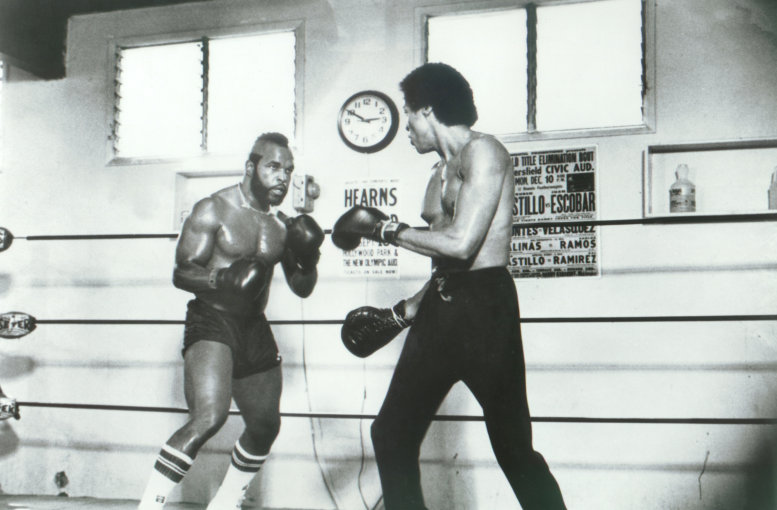 Mr. T and Leon Isaac Kennedy spar in preparation for a boxing match in "Penitentiary II"