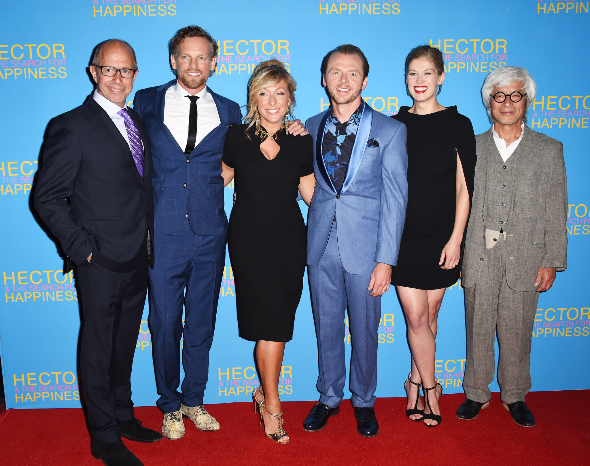 Barry Atsma, Peter Chelsom, Togo Igawa, Tracy-Ann Oberman, Simon Pegg, and Rosamund Pike at an event for Hector and the Search for Happiness (2014)