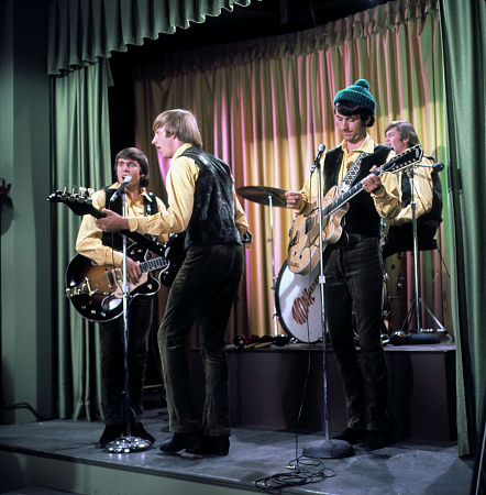 "The Monkees" Davy Jones, Mickey Dolenz, Peter Tork, Michael Nesmith on the set, 1966