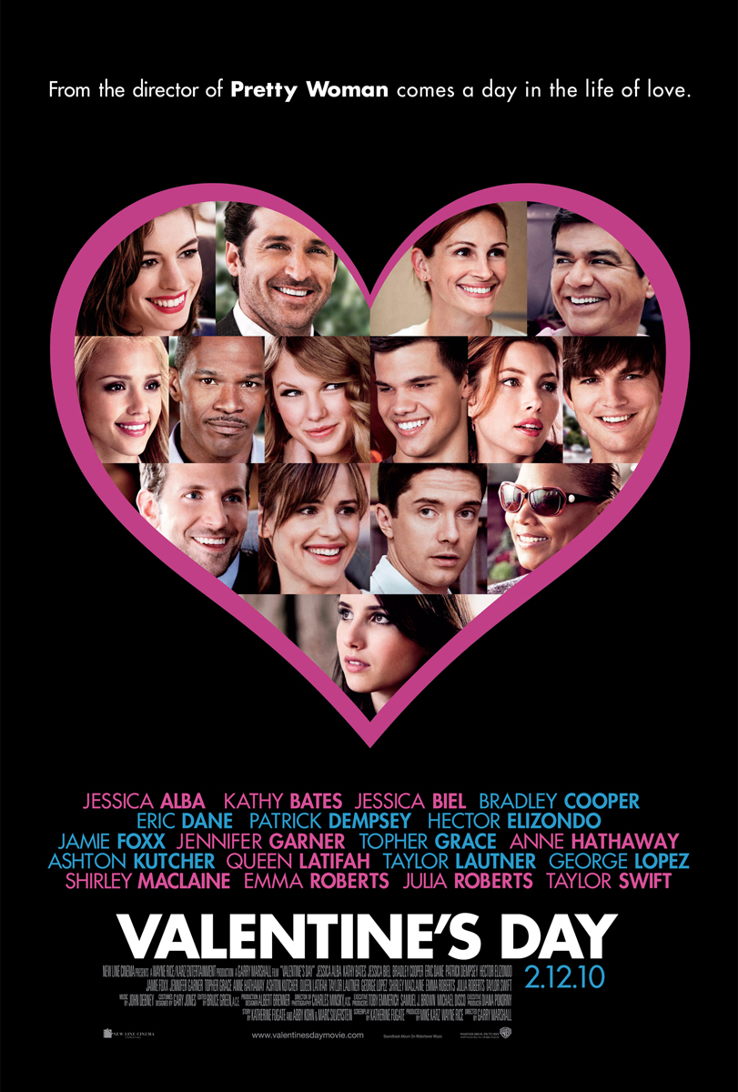 Julia Roberts, Patrick Dempsey, Queen Latifah, Anne Hathaway, Jessica Alba, Jessica Biel, Jamie Foxx, Jennifer Garner, Ashton Kutcher, Bradley Cooper, Topher Grace, George Lopez, Emma Roberts, Taylor Lautner, and Taylor Swift in Valentine's Day (2010)