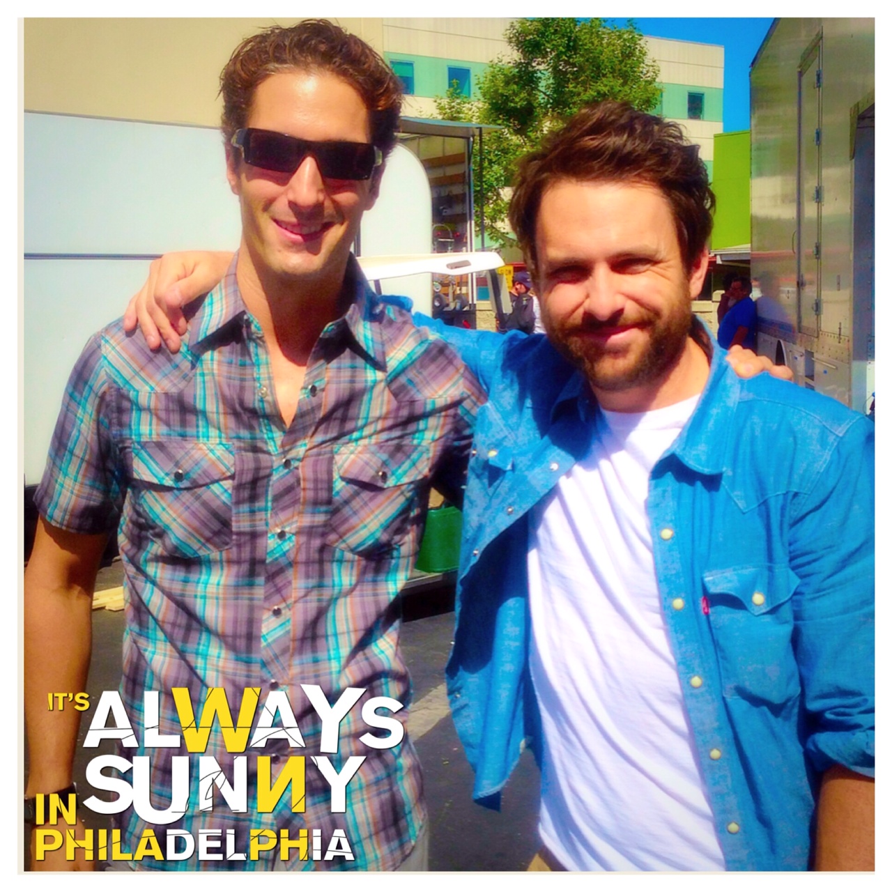 Jett Dunlap & Charlie Day on set of It's Always Sunny In Philadelphia. 