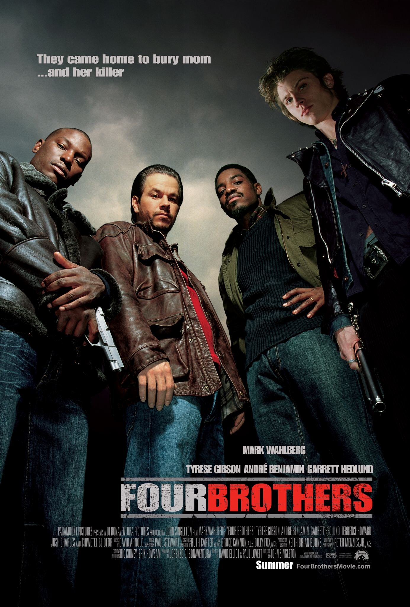 Mark Wahlberg, André 3000, Tyrese Gibson, and Garrett Hedlund in Four Brothers - Quattro fratelli (2005)