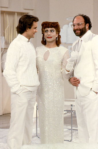 Lane Davies as Mason Capwell, Joe Marinelli as Joan Crawford, and Brian Frons as God on NBC's SANTA BARBARA.